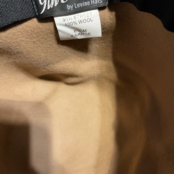 Stylish Tan Fedora Hat with Ribbon 100% Wool - 9th Street by Levine Hats XL 61Cm - Picture 5 of 5